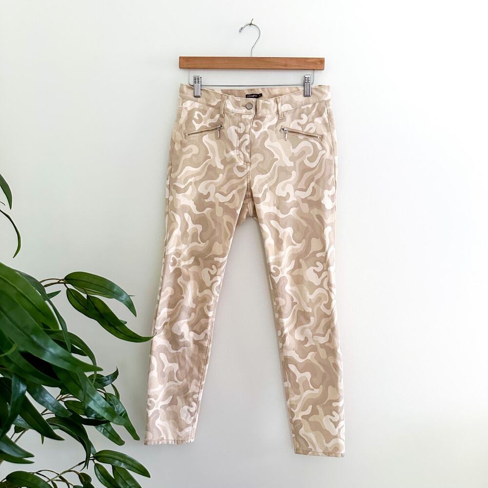 J. McLaughlin Skinny Zip Ankle Jeans Camo Cream Khaki 6